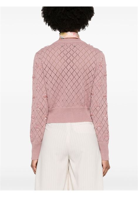 Pink bead-embellished pointelle-knit cardigan - women GOLDEN GOOSE | GWP01169P00146825309